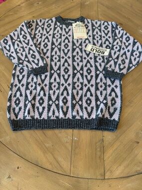 Vintage Target Women's Pink and Gray Patterned Crewneck Sweater NWT